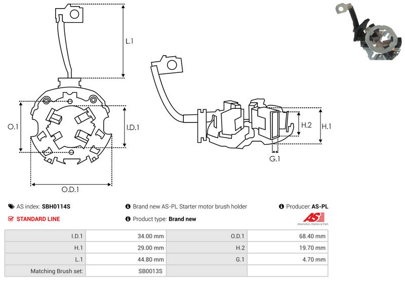 Kinnitus, süsinikuharjad, AS-PL SBH0114S