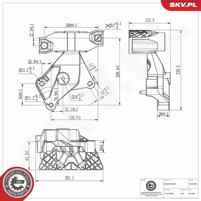 ESEN SKV 75SKV383 Variklio pagalvė