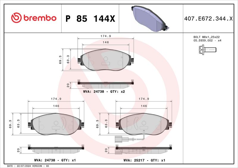 Piduriklotsi komplekt, ketaspidur, BREMBO P 85 144X