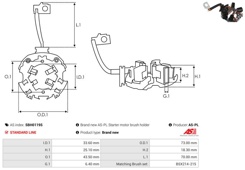 AS-PL SBH0119S Holder, carbon brushes
