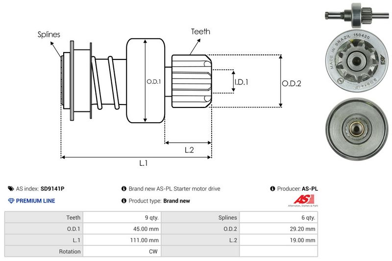 AS-PL SD9141P Freewheel Gear, starter