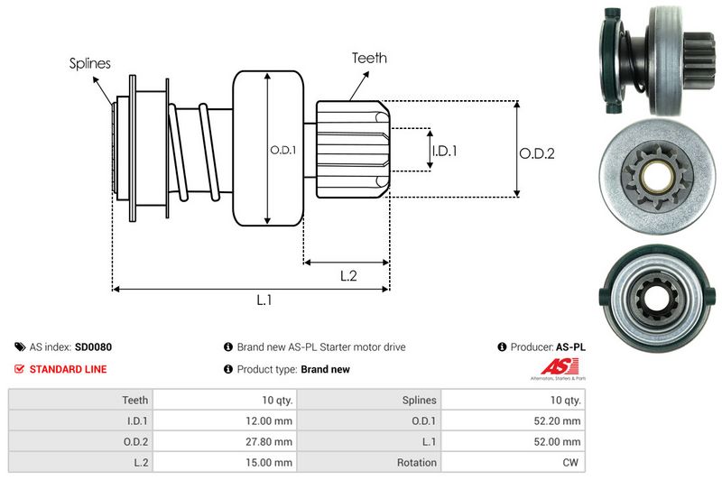 AS-PL SD0080 Freewheel Gear, starter