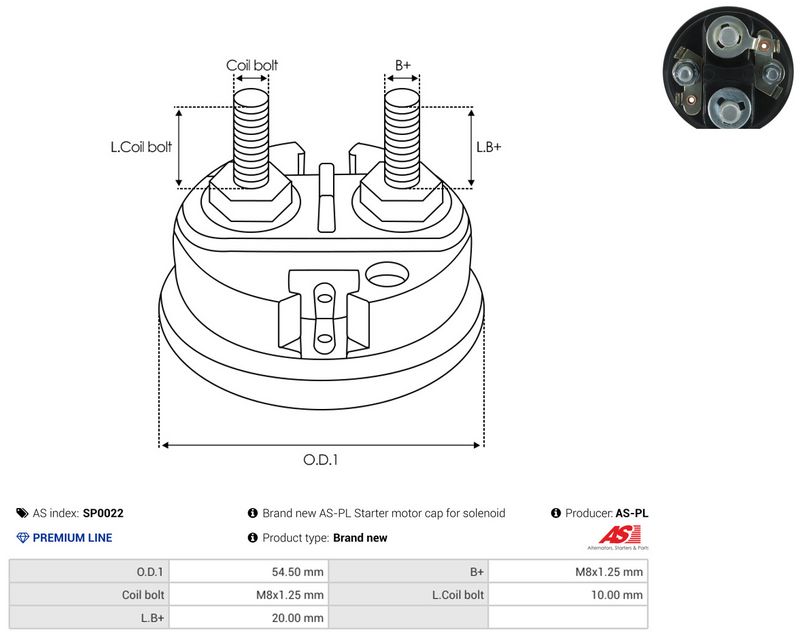 AS-PL SP0022 Cap, starter relay