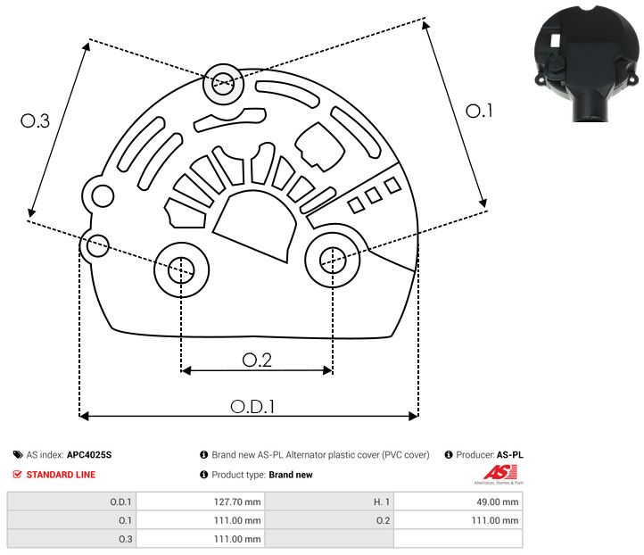 AS-PL APC4025S Protective Cap, alternator