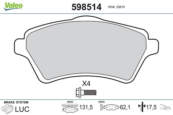 комплект спирачно феродо, дискови спирачки VALEO