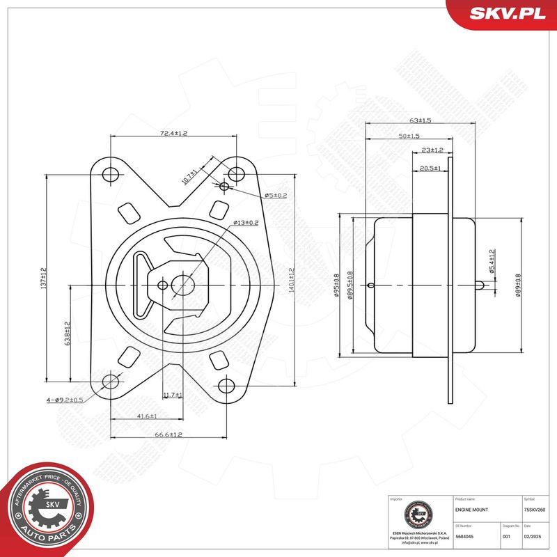 Paigutus, Mootor, ESEN SKV 75SKV260