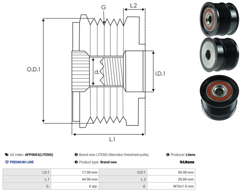 AS-PL AFP0063(LITENS) Alternator Freewheel Clutch