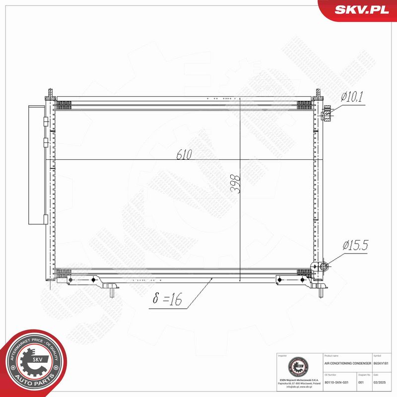 ESEN SKV 86SKV181 Condenser, air conditioning