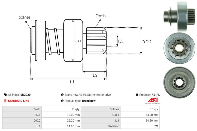 AS-PL SD3020 Freewheel Gear, starter