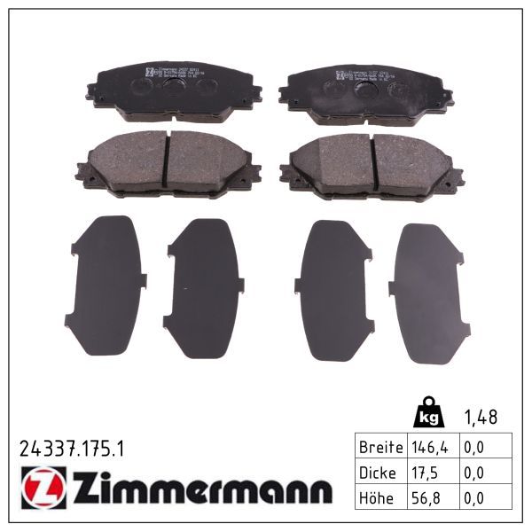 комплект спирачно феродо, дискови спирачки ZIMMERMANN