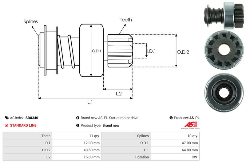 AS-PL SD0340 Freewheel Gear, starter