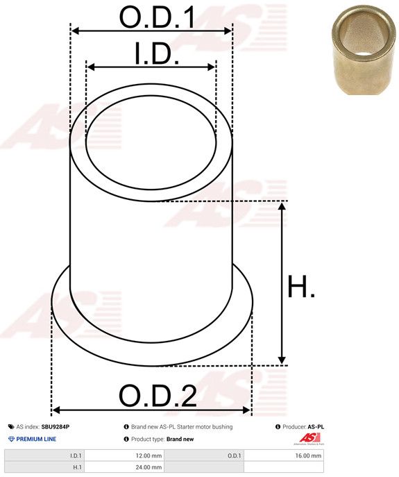 AS-PL SBU9284P Bush, starter shaft