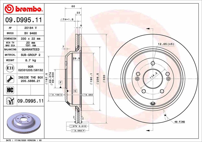 BREMBO Remschijf 09.D995.11