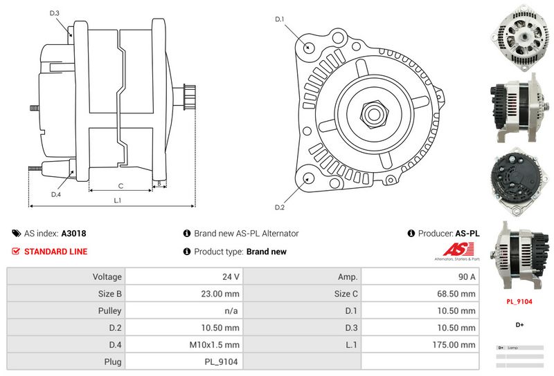 AS-PL A3018 Alternator