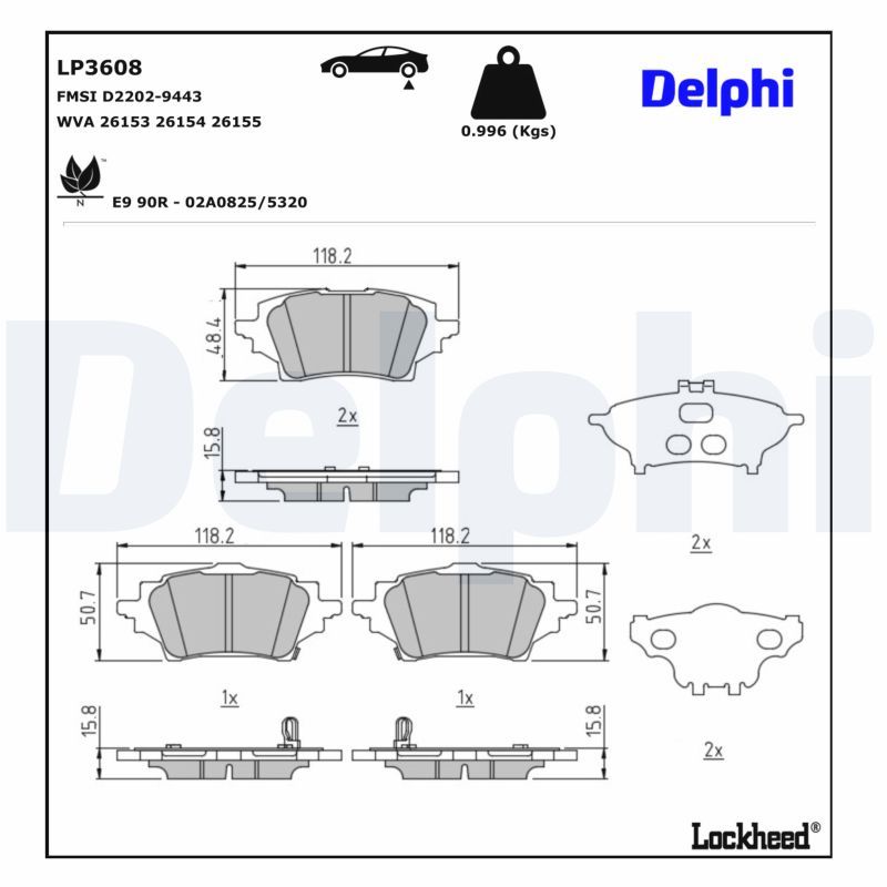 Piduriklotsi komplekt, ketaspidur, DELPHI LP3608