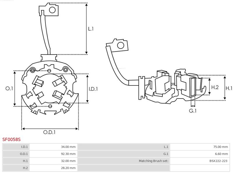 Кронштейн, вугільні щітки, Auto Starter SF0058S