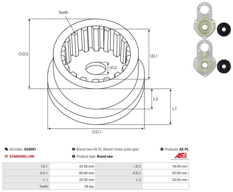 Remondikomplekt, Starter, AS-PL SG3001