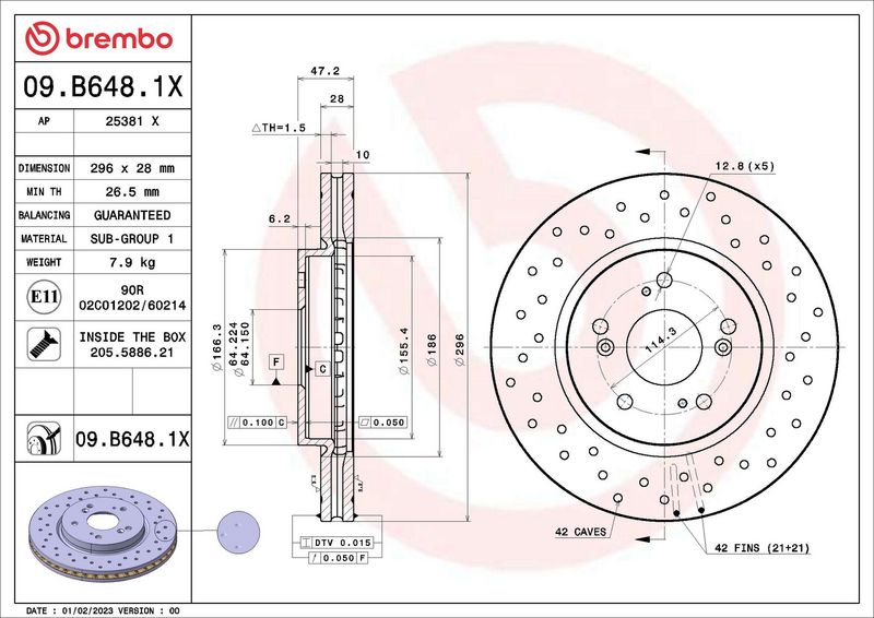 Гальмівний диск, Brembo 09.B648.1X