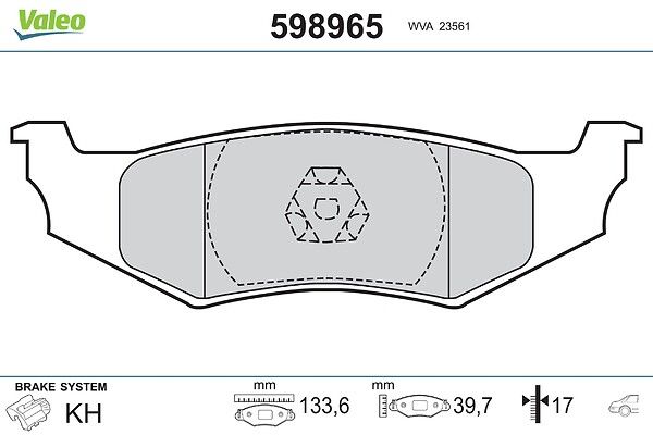 Piduriklotsi komplekt, ketaspidur VALEO 598965