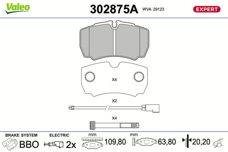Sada brzdových destiček, kotoučová brzda 302875A
