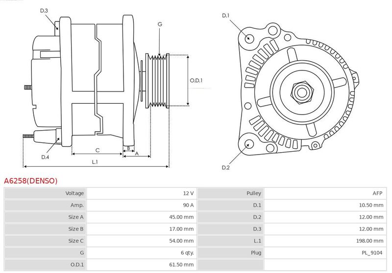 AS-PL A6258(DENSO) Alternator