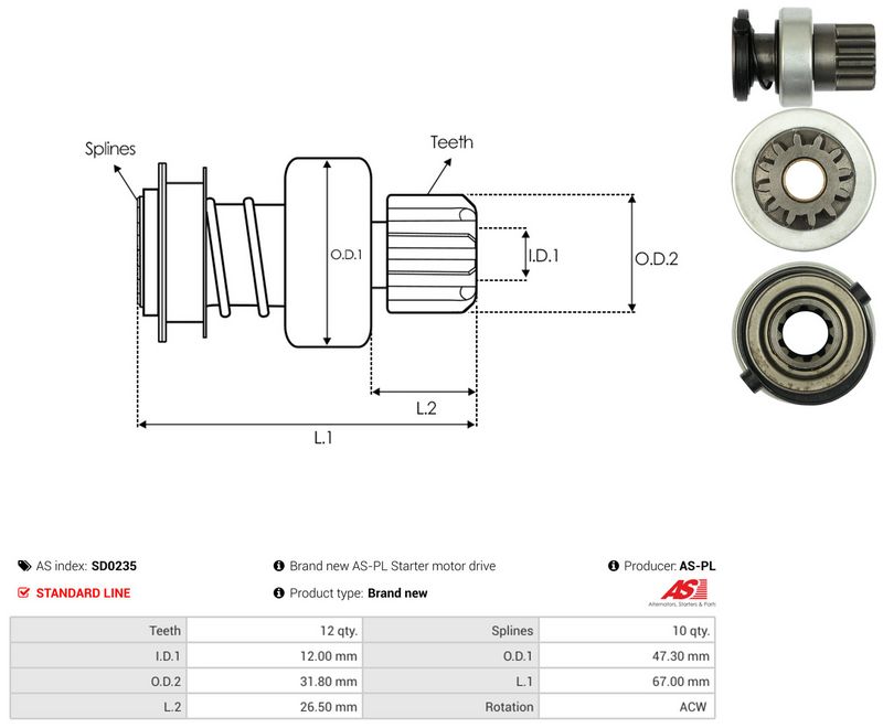 AS-PL SD0235 Freewheel Gear, starter