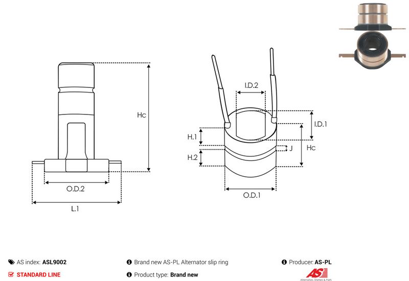 AS-PL ASL9002 Slip Ring, alternator