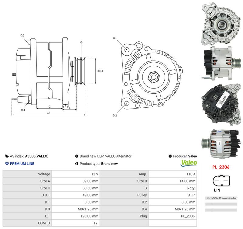 AS-PL A3368(VALEO) Generatorius