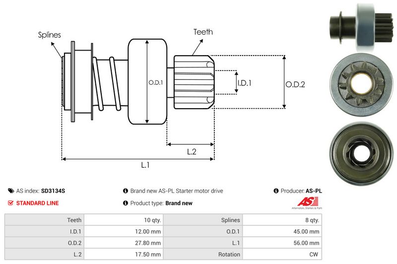 AS-PL SD3134S Freewheel Gear, starter