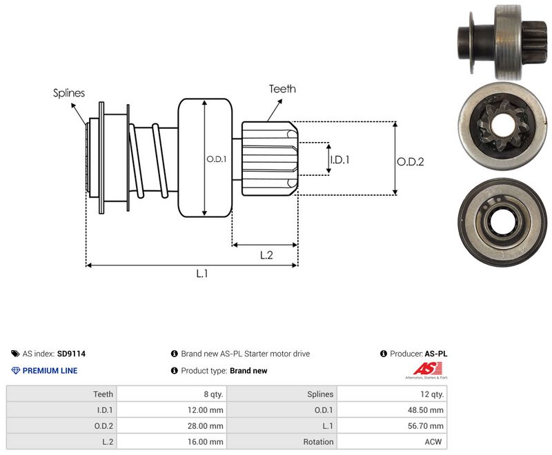 AS-PL SD9114 Freewheel Gear, starter