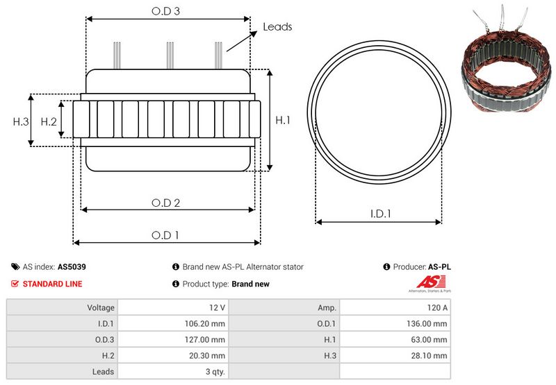 AS-PL AS5039 Stator, alternator