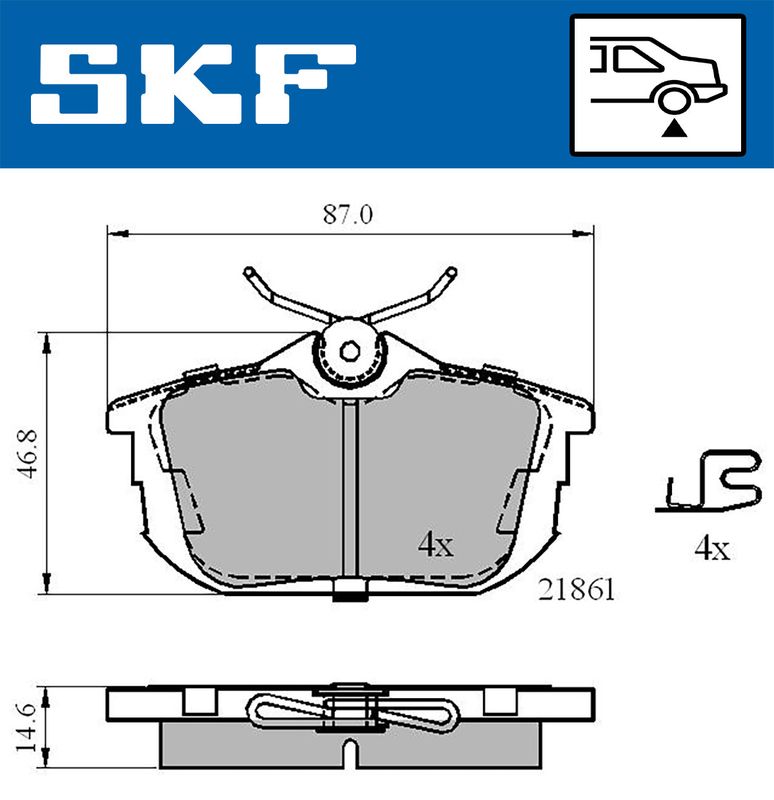 Комплект гальмівних накладок, дискове гальмо, Skf VKBP90160A