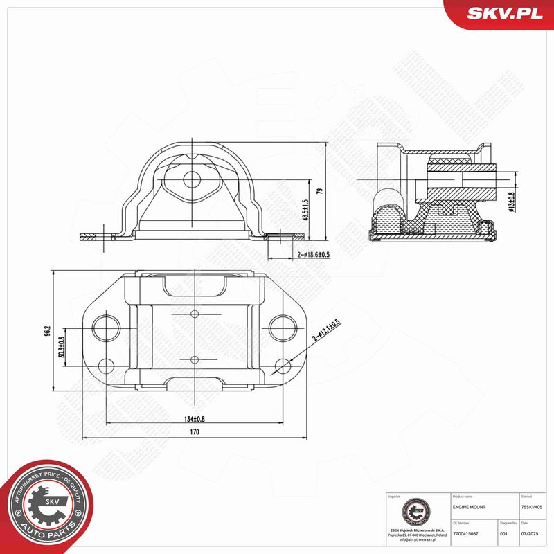 ESEN SKV 75SKV405 Mounting, engine