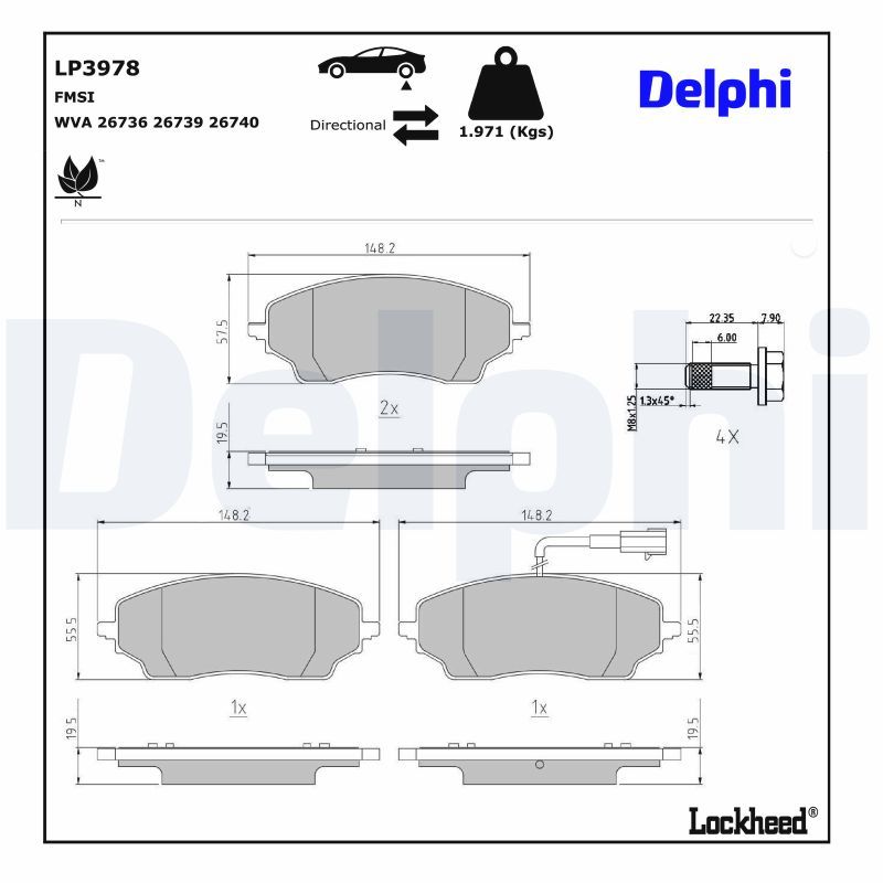 комплект спирачно феродо, дискови спирачки DELPHI