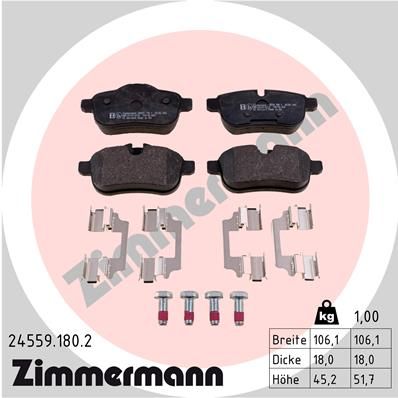 Комплект гальмівних накладок, дискове гальмо, Zimmermann 24559.180.2