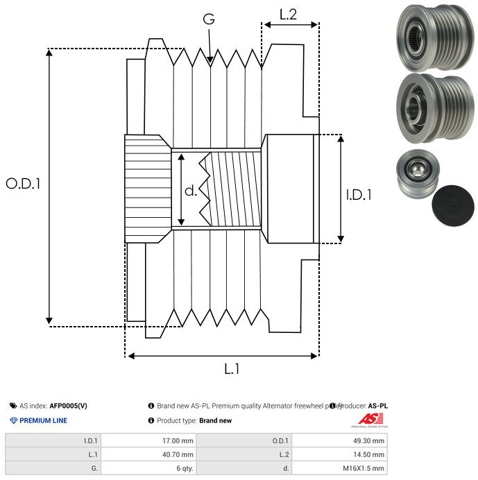 AS-PL AFP0005(V) Alternator Freewheel Clutch