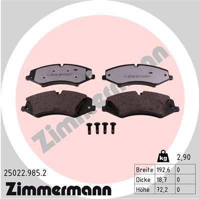 Комплект гальмівних накладок, дискове гальмо, Zimmermann 25022.985.2