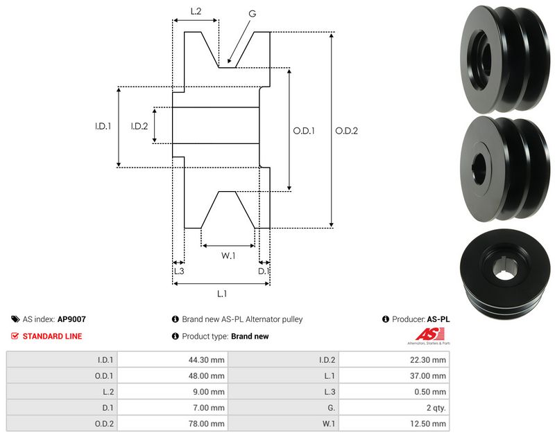 AS-PL AP9007 Belt Pulley, alternator
