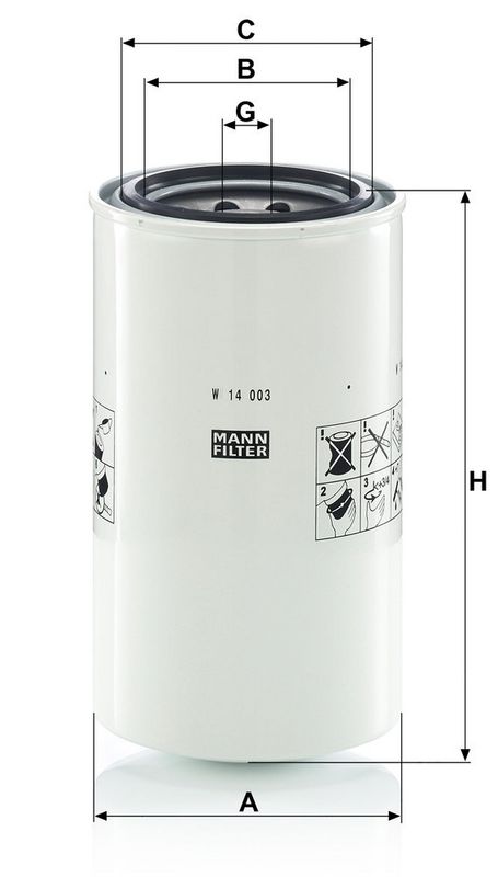 Filter, tööhüdraulika, MANN-FILTER W 14 003