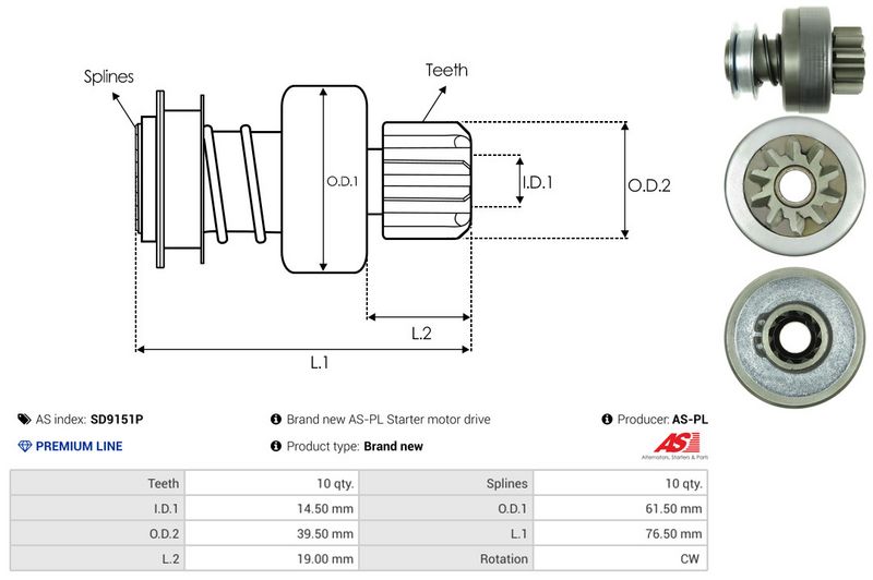 AS-PL SD9151P Freewheel Gear, starter