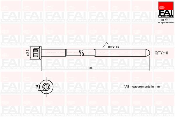 Комплект гвинтів голівки циліндра, Fai Autoparts B2111