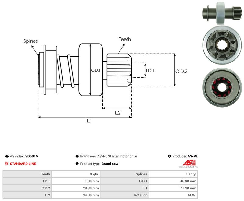 AS-PL SD6015 Freewheel Gear, starter