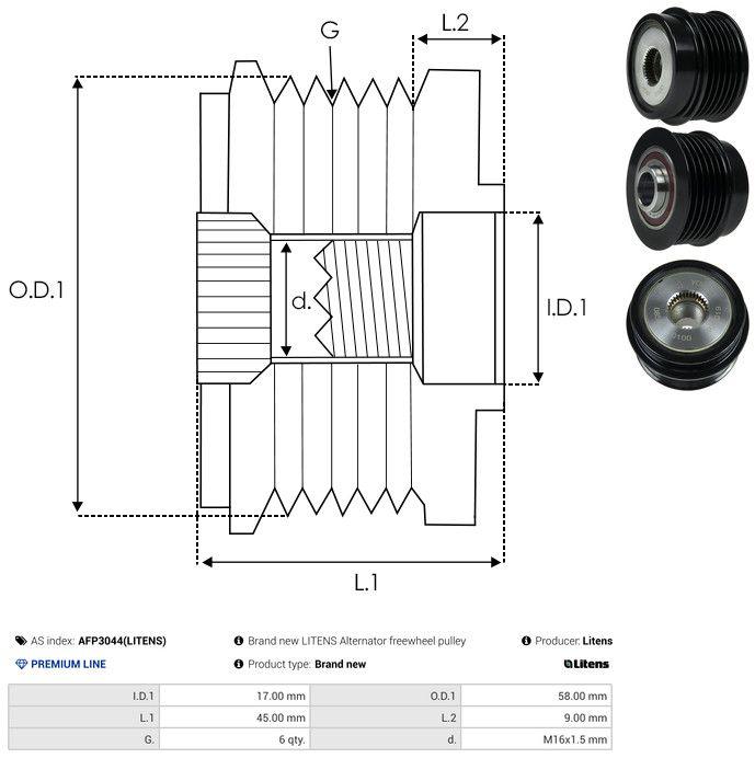 AS-PL AFP3044(LITENS) Alternator Freewheel Clutch