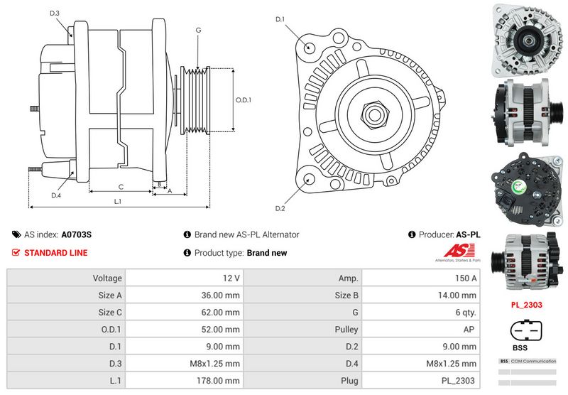 AS-PL A0703S Alternator