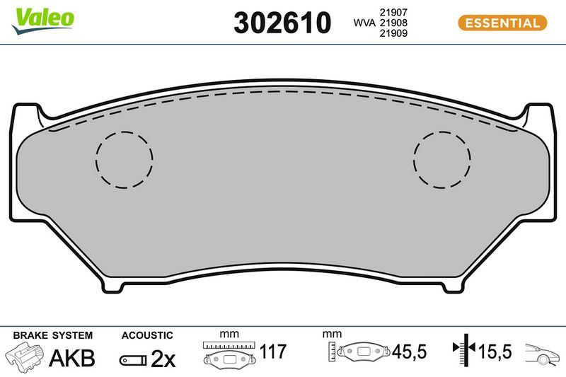 комплект спирачно феродо, дискови спирачки VALEO