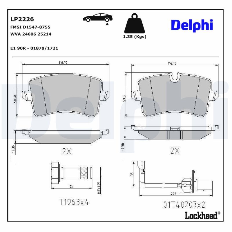комплект спирачно феродо, дискови спирачки DELPHI