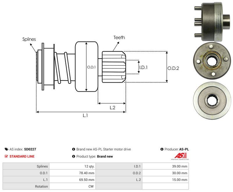 AS-PL SD0227 Freewheel Gear, starter