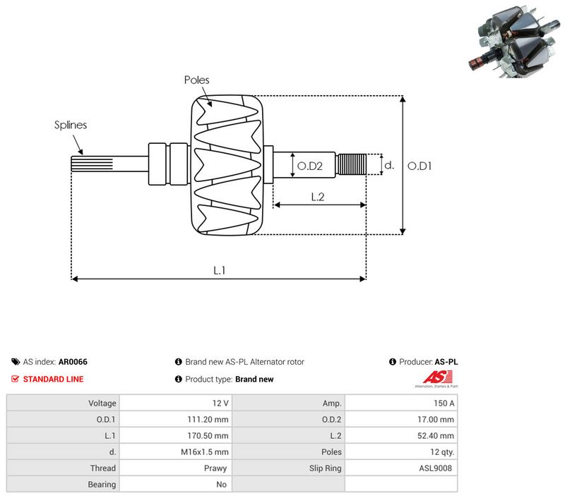 AS-PL AR0066 Rotor, alternator