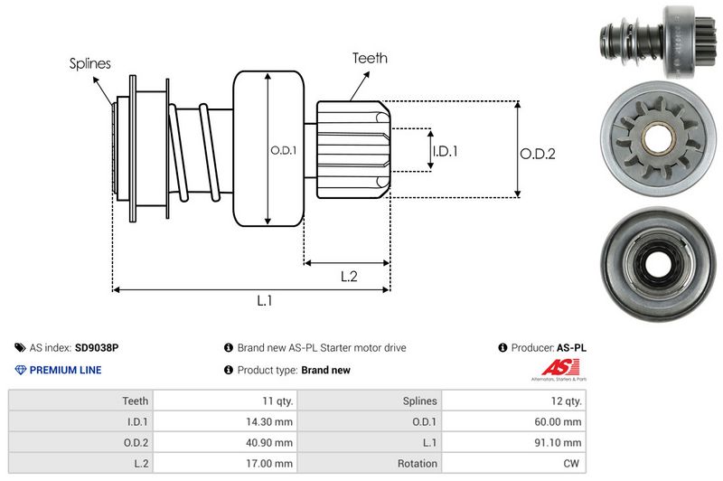AS-PL SD9038P Freewheel Gear, starter