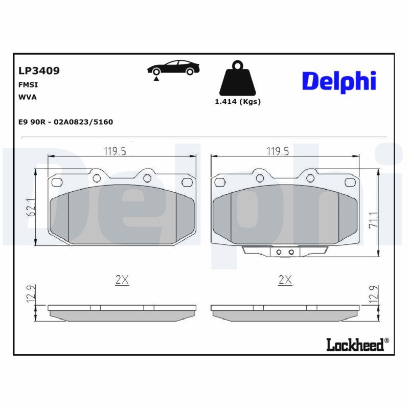 комплект спирачно феродо, дискови спирачки DELPHI